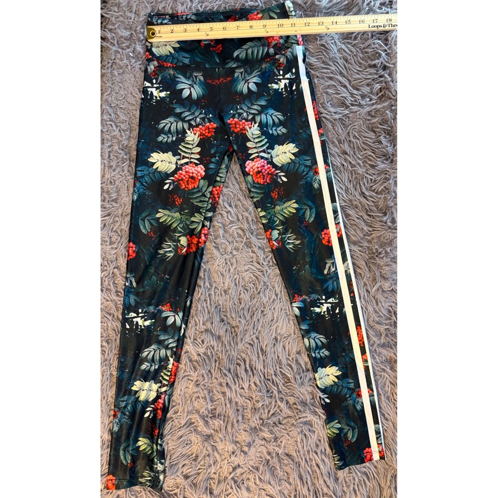 GOLDSHEEP Floral Berry Print Leggings White Side Stripe Small Handmade USA